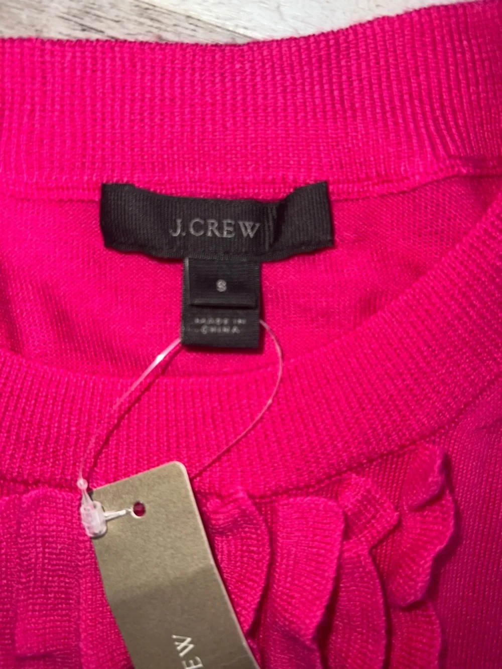 NEW J. Crew Vibrant Pink Merino Wool Sweater with Ruffle Accent